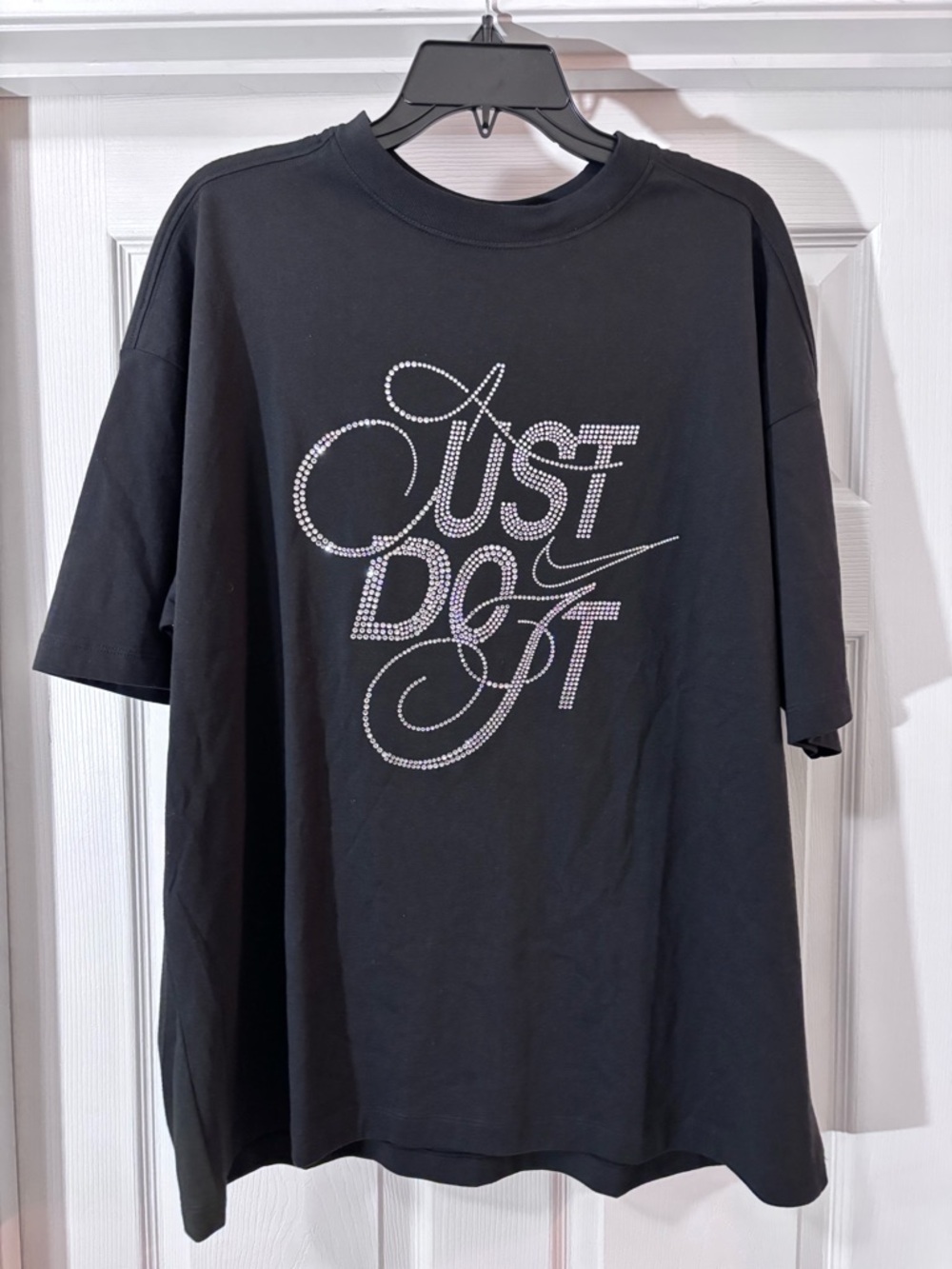 Nike Black Short-Sleeve Tee with Rhinestone 'Just Do It' Script